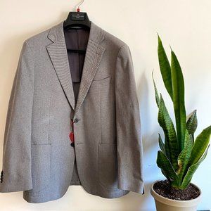 Never worn Grey Cotton Herringbone Tailored Blazer